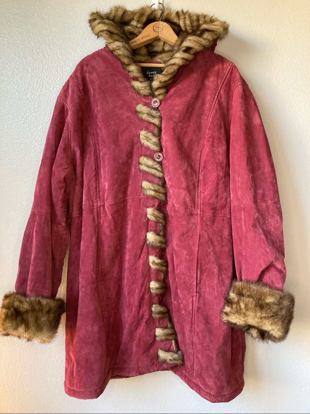 Dennis Basso genuine suede faux fur lined hooded coat jacket boho Whimsigoth 3X